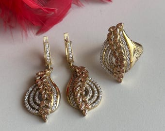 Citrine Ladies Set, Handmade Set Women, Turkish Handmade, Ladies Jewelry Set, Ottoman Set, Earring, Pendant, Ladies Set, 925 Sterling Silver