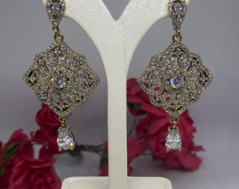 Handmade Zircon 925 Sterling Silver Earrings, Turkish Design