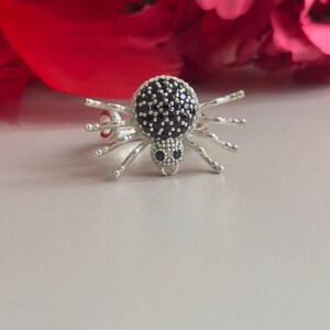 Handmade Sterling Silver Spider Ring - Statement Gothic Jewelry for Halloween or Everyday Wear, Adjustable Nature-Inspired Ring with Black
