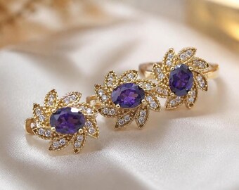 Handmade Amethyst and Sterling Silver Flower Set, Turkish Earrings and Ring