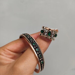 Handmade Emerald Sterling Silver Turkish Bangle Cuff Bracelet Ottoman Style