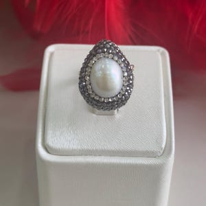 Handmade Women Ring, Pearl Ring, Turkish Handmade Ring, Authentic Ring, Ottoman Women Ring, Zircon Ring, Ladies Ring, 925k Sterling Silver,