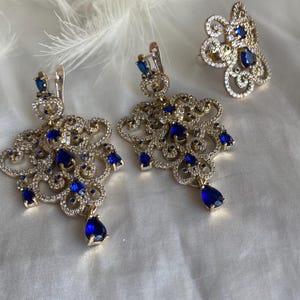 Sapphire Set, Authentic Set, Handmade Set Women, Turkish Handmade, Ladies Jewelry Set, Earring, Pendant, Ladies Set, 925k Sterling Silver