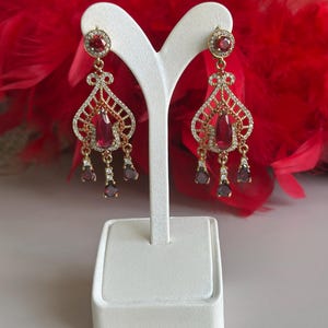 Ruby Earring, Gold plated Earring, Handmade Earring, Turkish Handmade, Ottoman Earring, Gift for Him, 925k Sterling Silver, Pearl earrings