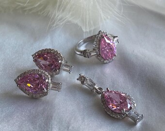 Quartz Set, Authentic Set, Handmade Set Women, Turkish Handmade, Ladies Jewelry Set, Earring, Pendant, Ladies Set, 925k Sterling Silver,