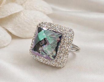 Mystic Topaz Ottoman Ring, Handmade 925k Sterling Silver Statement Ring