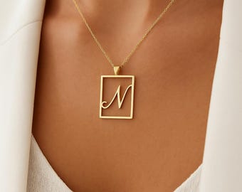Gold Initial Necklace, Custom Mini Tag Monogram, Personalized Gift