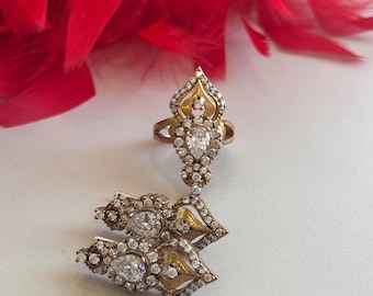 Zircon Ladies Set, Gold silver Set, Handmade Women Set, Turkish Handmade Set, Ladies Jewelry Set, Ring, Earring,  925k Sterling Silver