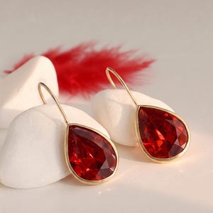 Ruby Earring, Gold plated Earring, Handmade Earring, Turkish Handmade
