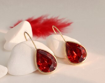 Ruby Earring, Gold plated Earring, Handmade Earring, Turkish Handmade