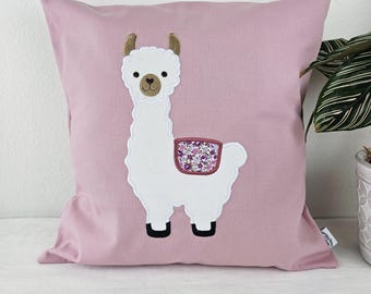 Funda de almohada rosa, decoración para habitación infantil, decoración de llama, almohada infantil rosa, regalo personalizado con nombre, idea de regalo de Pascua, regalo para hija