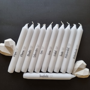 Personalized white stick candle for a baptism or family celebration, baptism decoration, baptism guest gift or baptism table decoration