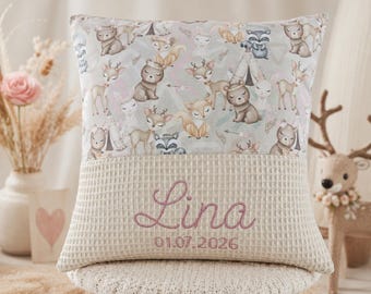Funda de almohada beige personalizada con nombre, decoración para habitación infantil, almohada infantil como regalo de Navidad