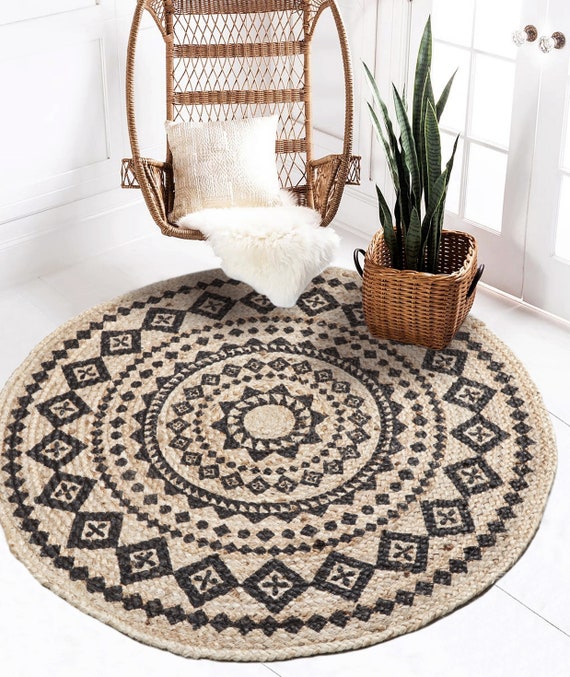 Handmade Black Jute Area Rugs Braided Round Multi Color Jute Area Rugs Braided Round, Small Black Round Rugs