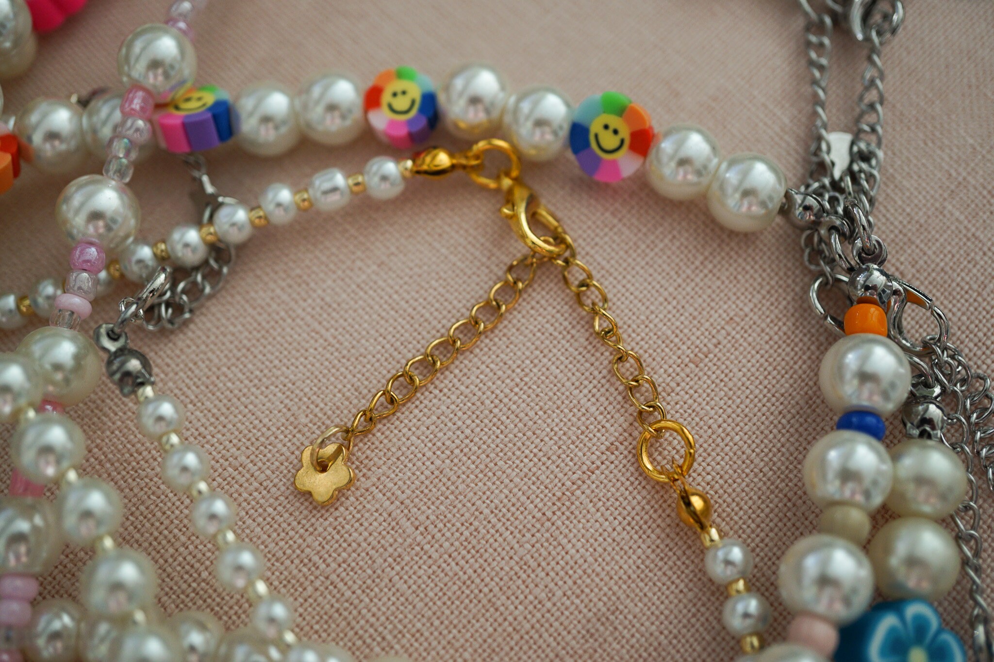 Colourful and Pearl Necklace | Smiley Face Necklace