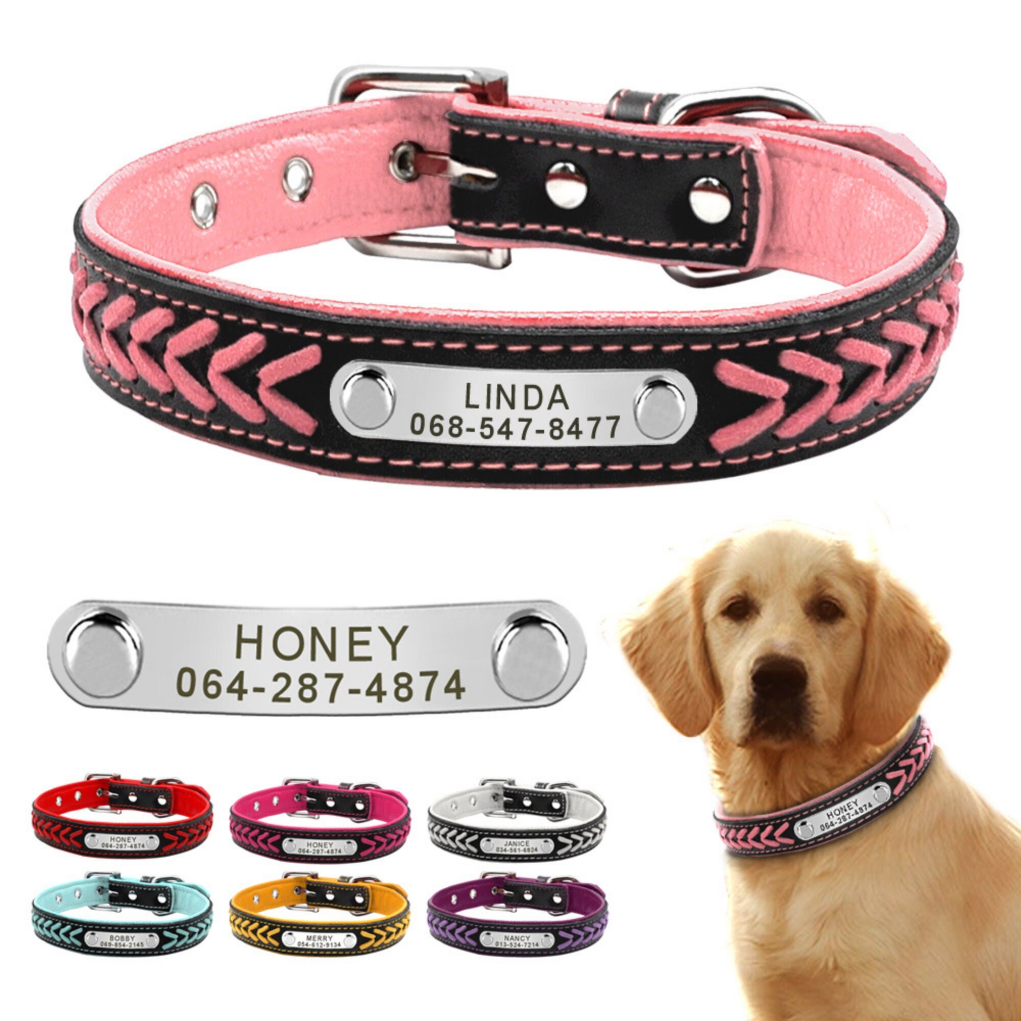 TagME Dog Collar with Name Plate, Personalized Dog Collar for Large Dogs,Custom Reflective Padded Pet Collars with Engraved Slide on ID Tags,Baby