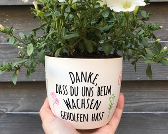 Pot de fleurs blanc "Merci de m'avoir/nous aider à grandir" - cadeau d'adieu enseignant cadeau éducateur - dites merci