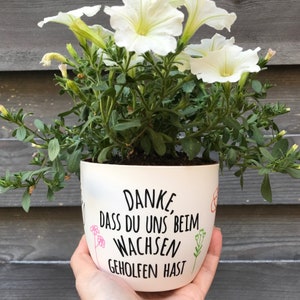 Blumentopf weiß "Danke, dass du mir / uns beim Wachsen geholfen hast" - Abschiedsgeschenk Lehrer/in Geschenk Erzieher/in - Danke sagen