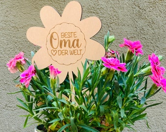 Blumenschild Beste Mama / Oma / Uroma / Tante / Schwester / Godi der Welt- Blumenstecker Geschenkidee  Muttertag Geburtstag - personalisiert