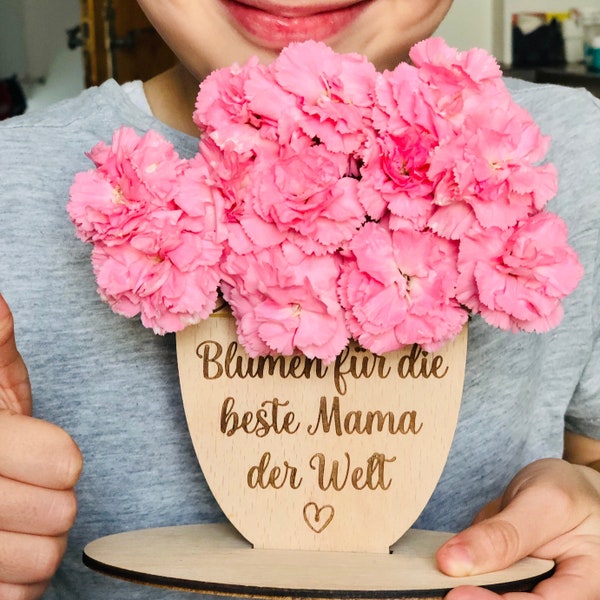 Muttertagsgeschenk aus Holz - Blumenhalter Holz - Blumenschild für Mama / Oma - Geschenk zum Muttertag personalisiert - Mama - Oma