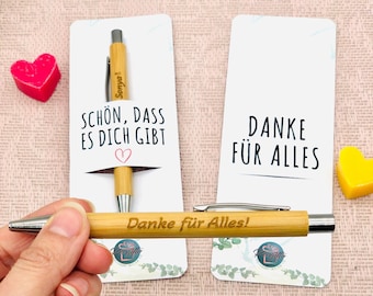 Nachhaltiges Geschen zum Danke sagen - Bambus Kugelschreiber mit personalisierter Karte & Gravur - Kuli mit Gravur kleines Dankeschön Firmen