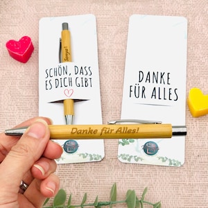 Nachhaltiges Geschen zum Danke sagen - Bambus Kugelschreiber mit personalisierter Karte & Gravur - Kuli mit Gravur kleines Dankeschön Firmen