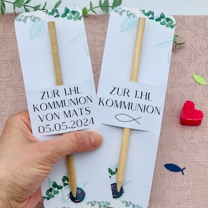 Holzstift mit personalisierter Karte - Gastgeschenk Taufe Kommunion Firmung - Geschenk Gruppenleiter - Bleistift mit Gravur - Erstkommunion