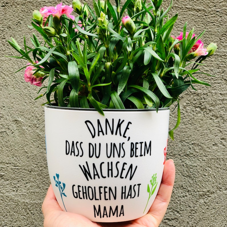 Blumentopf weiß "Danke, dass du mir / uns beim Wachsen geholfen hast" - Abschiedsgeschenk Lehrer/in Abschiedsgeschenk Erzieher/in - Danke sagen