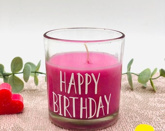 Kerze im Glas weiß oder rot - Duftkerze Happy Birthday - Geschenkidee Kerze - Duftkerze mit Spruch - Geschenk Geburtstag für Mama, Oma, Opa