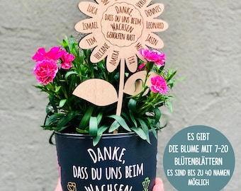 Bloemensteker "Bedankt dat je me/ons hebt geholpen groeien" - Afscheidscadeau voor kleuterjuf/verzorgster - Gepersonaliseerde houten bloem