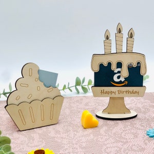 Cadeaubonhouder verjaardag - cupcake cadeauhouder - duurzame geldcadeauhouder van hout - voor geld - cadeaukaart - waardebon