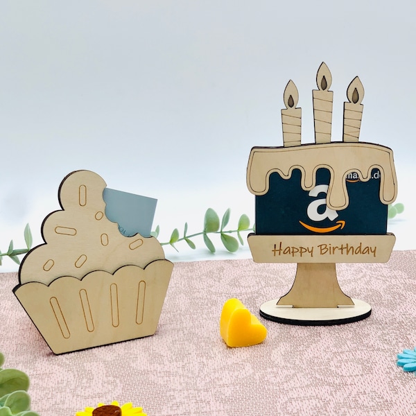 Geschenkgutschein Halter Geburtstag - Cupcake Gift holder - nachhaltiger Geldgeschenkhalter aus Holz - für Geld - Geschenkkarte - Gutschein