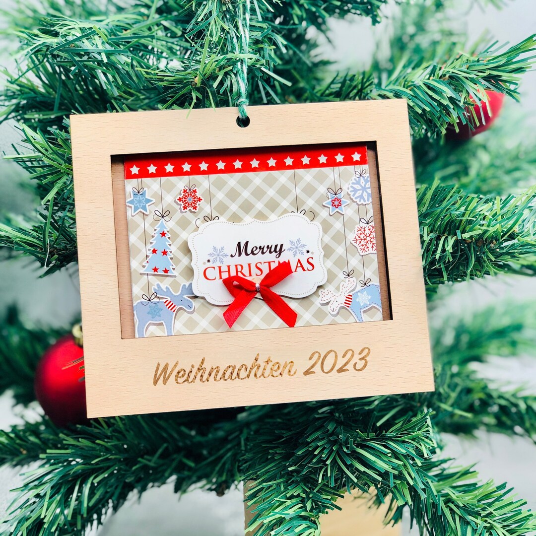 Weihnachtsanhänger für Fotos Mini Retro Fotorahmen nachhaltige Christbaumkugel aus Holz für