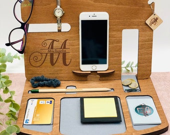 Office Docking Station - Desk Organizer Wood - Personalized Gift for Women - Employee Gift Office - Gift for Colleagues