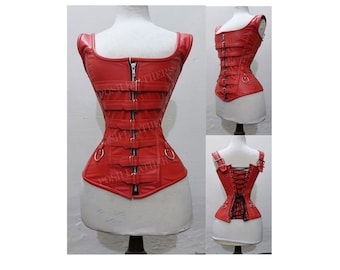 Women Genuine Leather Body shaper Overbust corset | double steel boned Shaper Waist trainer corset PL-15L