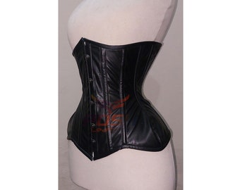 Corset sous le buste en cuir véritable pour femmes | Corset d'entraînement à la taille, double désossage en acier, L20