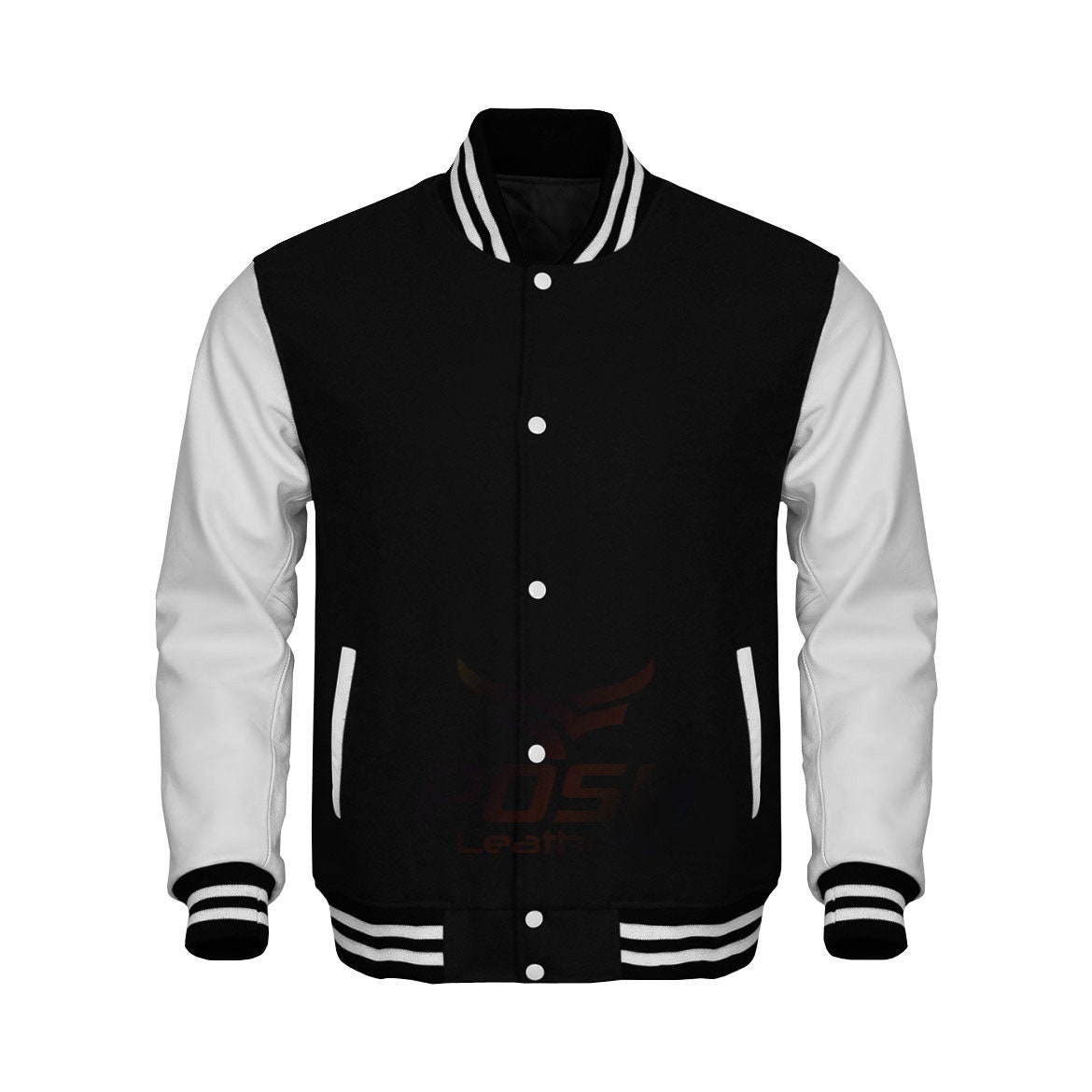 Custom White Black-White Color Block Bomber Varsity Baseball Jacket