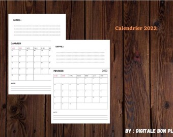 Afdrukbare kalender 2022 | Maandplanner 2022 | A4, Letter | | minimalistisch downloaden | Digitale pdf