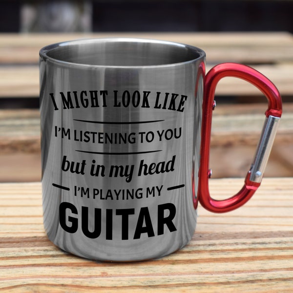 I'm playing my guitar funny carabiner steel coffee mug joke slogan tea cup coffee birthday gift guitarist guitar mugs gift for guitarists