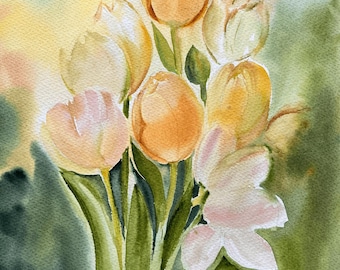 Watercolor Tulips Painting: Original Botanical Wall Art (11x15)