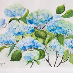 Blue Hydrangea Watercolor Painting: Original Botanical Wall Art, 12x16&quot;