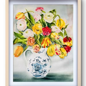 Bouquet di tulipani dipinto originale 16"x20" Arte murale floreale Arte originale Warecolor, dipinto di bouquet di tulipani, regalo per la festa della mamma