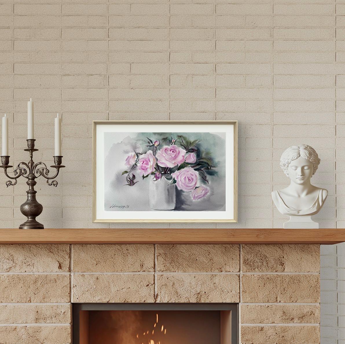Original Pink Roses Watercolor Painting – Floral Still Life Art 9.4"x15 ...