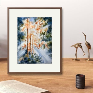 Luce del sole nella foresta 12"x16" Dipinto originale ad acquerello Dipinto originale ad acquerello, Dipinto ad acquerello di paesaggio, Arte astratta della foresta