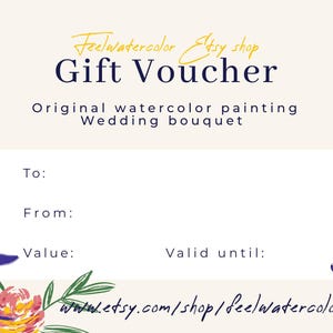E GIFT CARD - Instant Download Gift Certificate - Digital Gift Card - Fine Art Gift Card - Art Gift Vaucher- Wedding bouquet gift