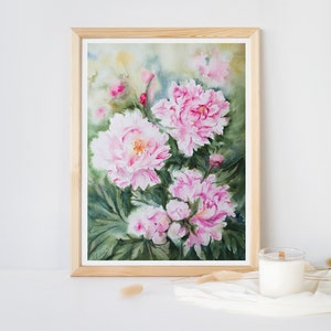 Rosa Pfingstrosen 11 "x 15" Original Aquarell Kunstwerk, Hochzeitsgeschenk, Hochzeitsgeschenk, Wand Kunst Blumen, Hauskunst, handgemachte Kunst