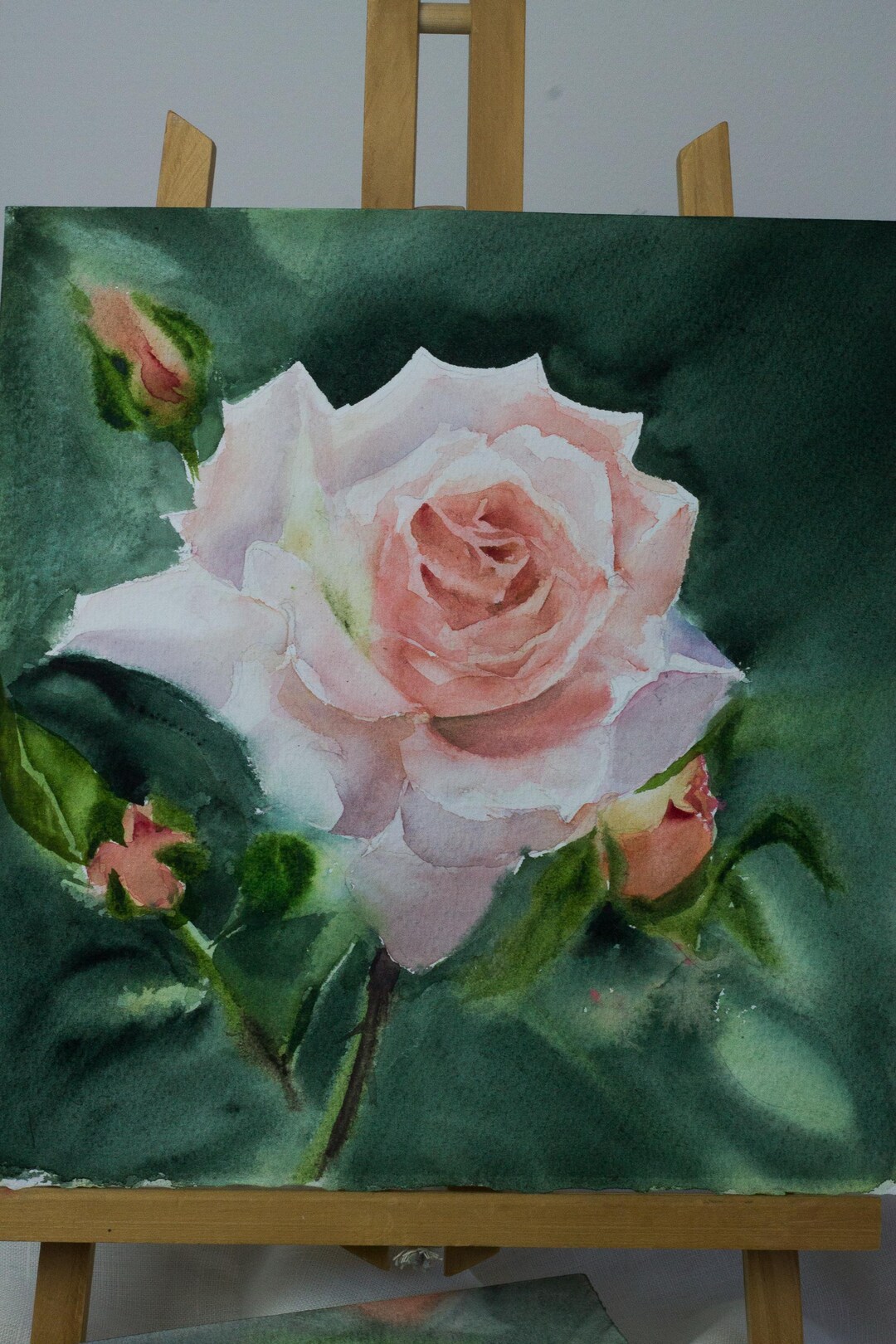 Original Pink Rose Watercolor Painting: Floral Wall Art (9.0"x9.0") - Etsy