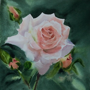 Original Pink Rose Watercolor Painting: Floral Wall Art , roses original drawing, roses lovers gift (9.0&quot;x9.0&quot;)