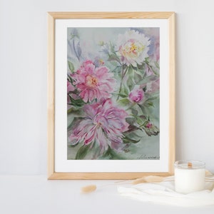 Rosa Pfingstrosen 11 "x15" Original Aquarell Malerei Wandkunst Blumen Originalgemälde Frühlingsblumen Blühende Blumen