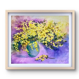 Original large watercolor painting Mimosa 20&quot;x25&quot;, Botanical wall art, Wedding gift, Spring flowers painting, gift for mom, mimosa drawing